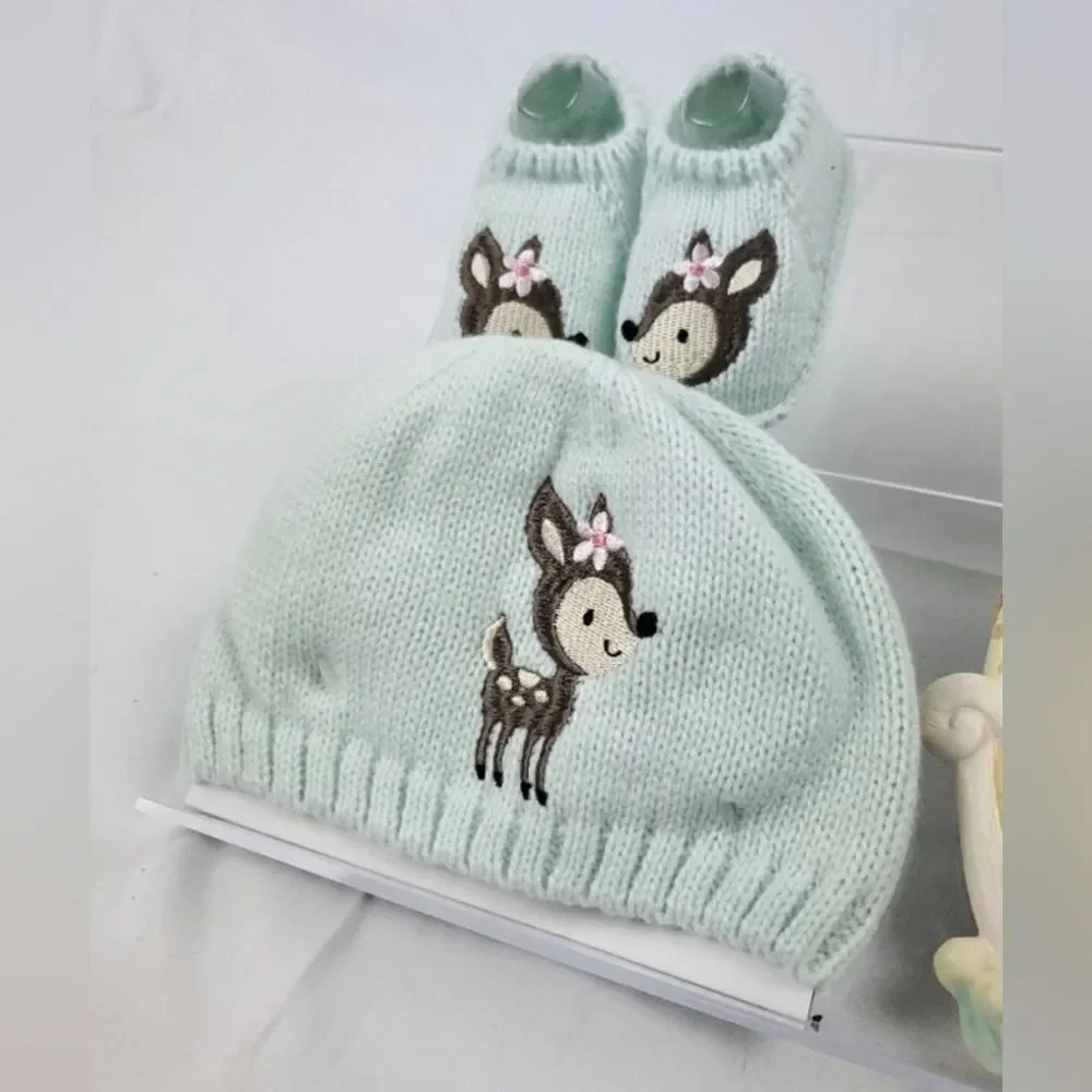 Newborn knit Beanie+Slippers Noah's Arc Photo Frame 3 x 3½ &‎ NB Shoes Sz 3 367